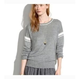 Madewell Varsity Inset Stripe Grey Linen Sweater, Size M